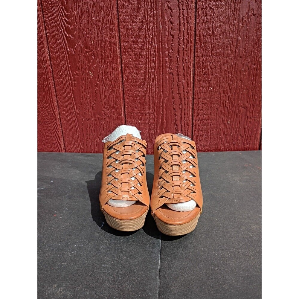 Michael Kors Rust Brown Leather Wedge Platform Sandals Womens Size 7 Slip On